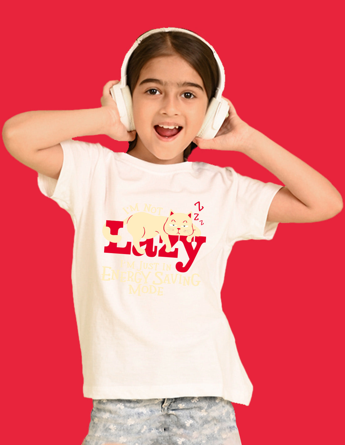 Nusyl Girls White Lazy Text  Printed  Short sleeve Cotton Blend Oversized T-shirts