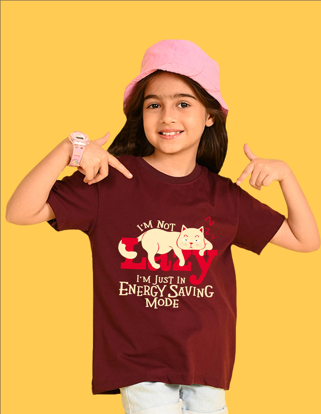 Nusyl Girls Wine Lazy Text  Printed  Short sleeve Cotton Blend Oversized T-shirts