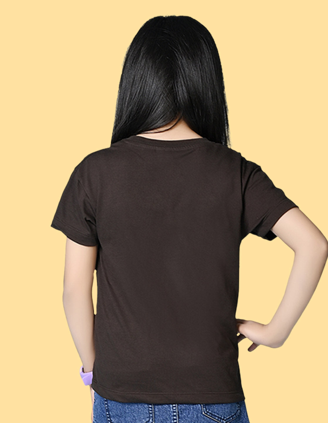 Nusyl Girls Brown Lazy Text  Printed  Short sleeve Cotton Blend Oversized T-shirts