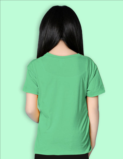 Nusyl Girls Green Lazy Text  Printed  Short sleeve Cotton Blend Oversized T-shirts