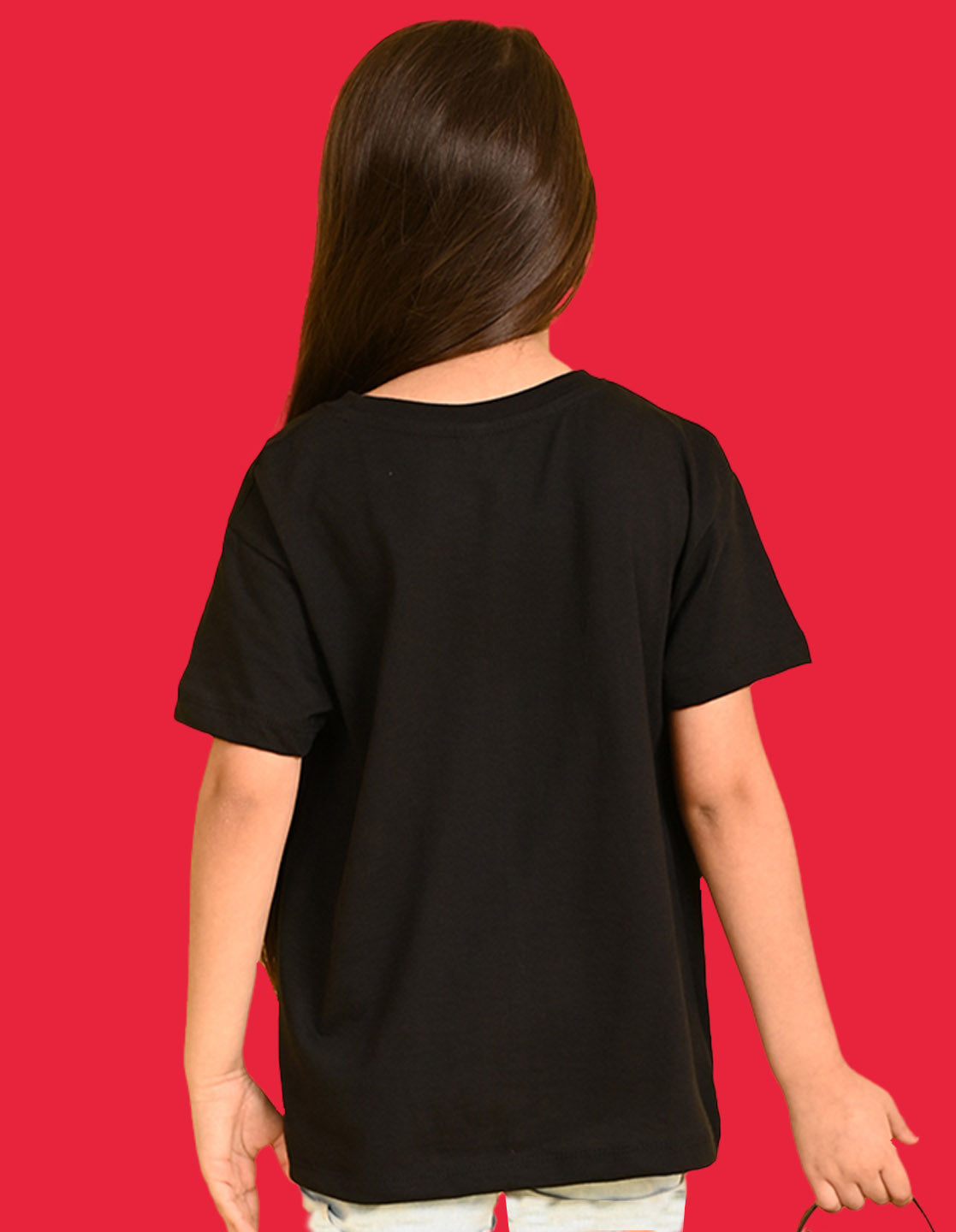 Nusyl Girls Black Cute Bears Text Printed  Short sleeve Cotton Blend Oversized T-shirts