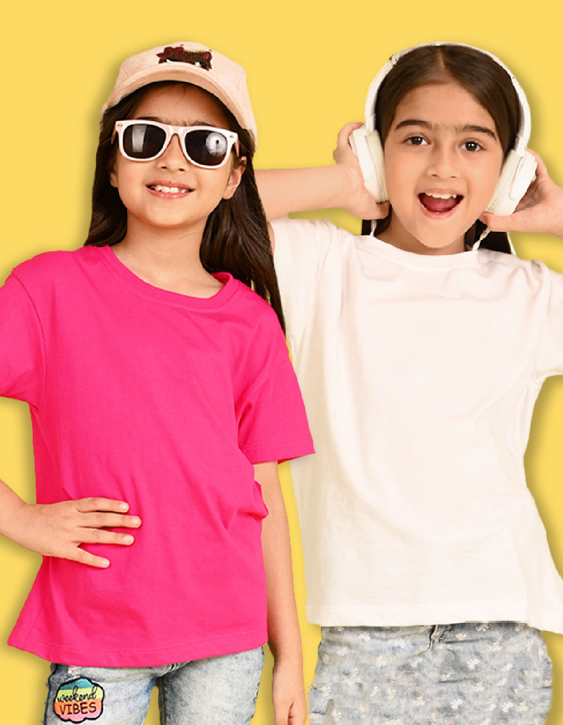 NUSYL Girls Solid Cotton Blend Round Neck Oversized T-Shirt - Pack of 2