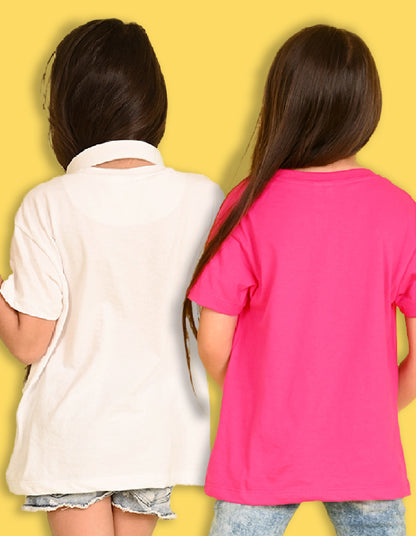 NUSYL Girls Solid Cotton Blend Round Neck Oversized T-Shirt - Pack of 2