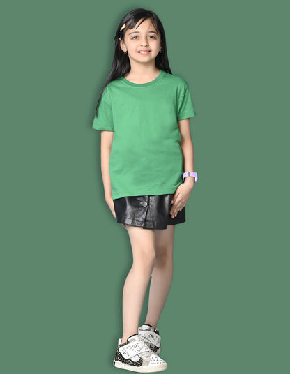 NUSYL Girls Solid Cotton Blend Round Neck Oversized T-Shirt - Pack of 2