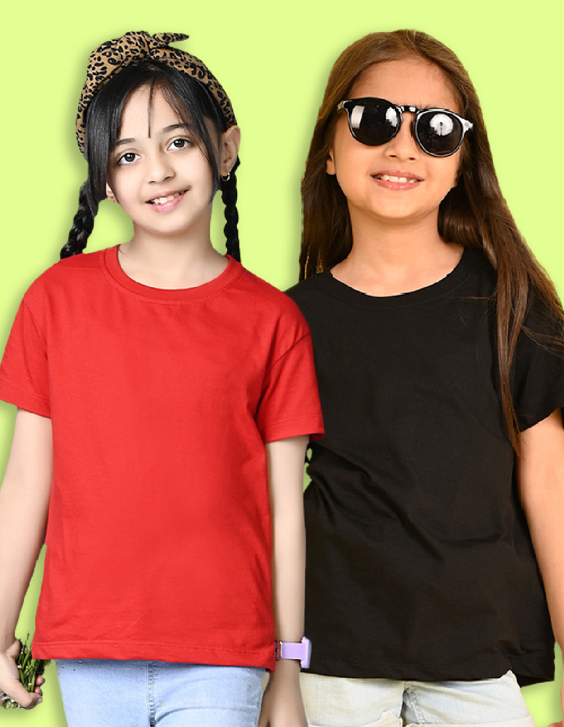 NUSYL Girls Solid Cotton Blend Round Neck Oversized T-Shirt - Pack of 2