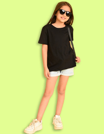 NUSYL Girls Solid Cotton Blend Round Neck Oversized T-Shirt - Pack of 2