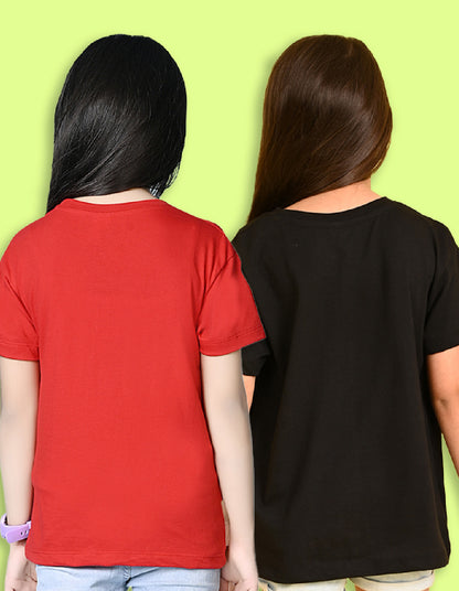 NUSYL Girls Solid Cotton Blend Round Neck Oversized T-Shirt - Pack of 2