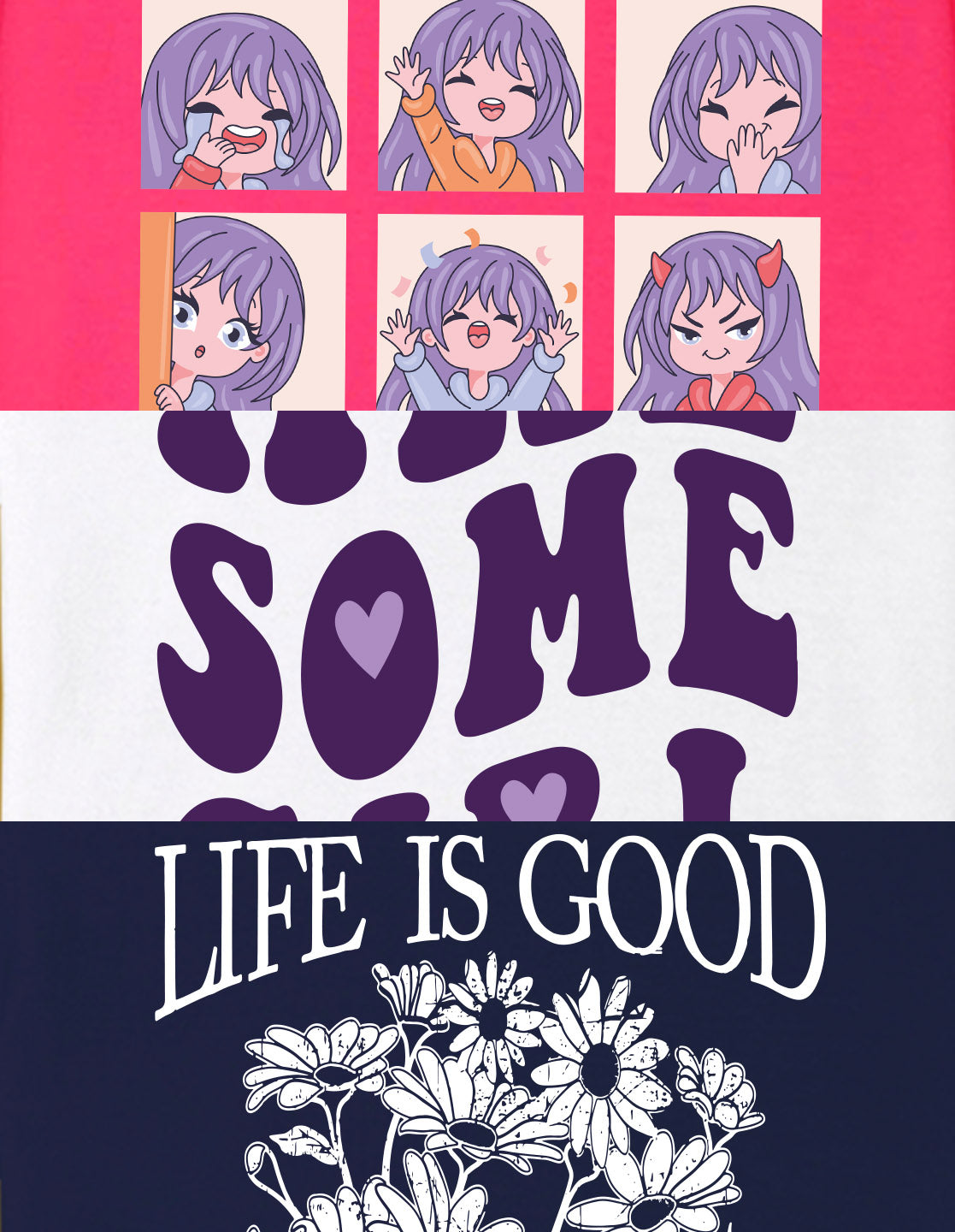 NUSYL Girls Graphic & Text Printed Cotton Blend Round Neck Oversized T-Shirt - Pack of 3