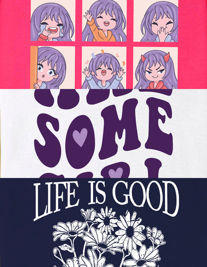 NUSYL Girls Graphic & Text Printed Cotton Blend Round Neck Oversized T-Shirt - Pack of 3