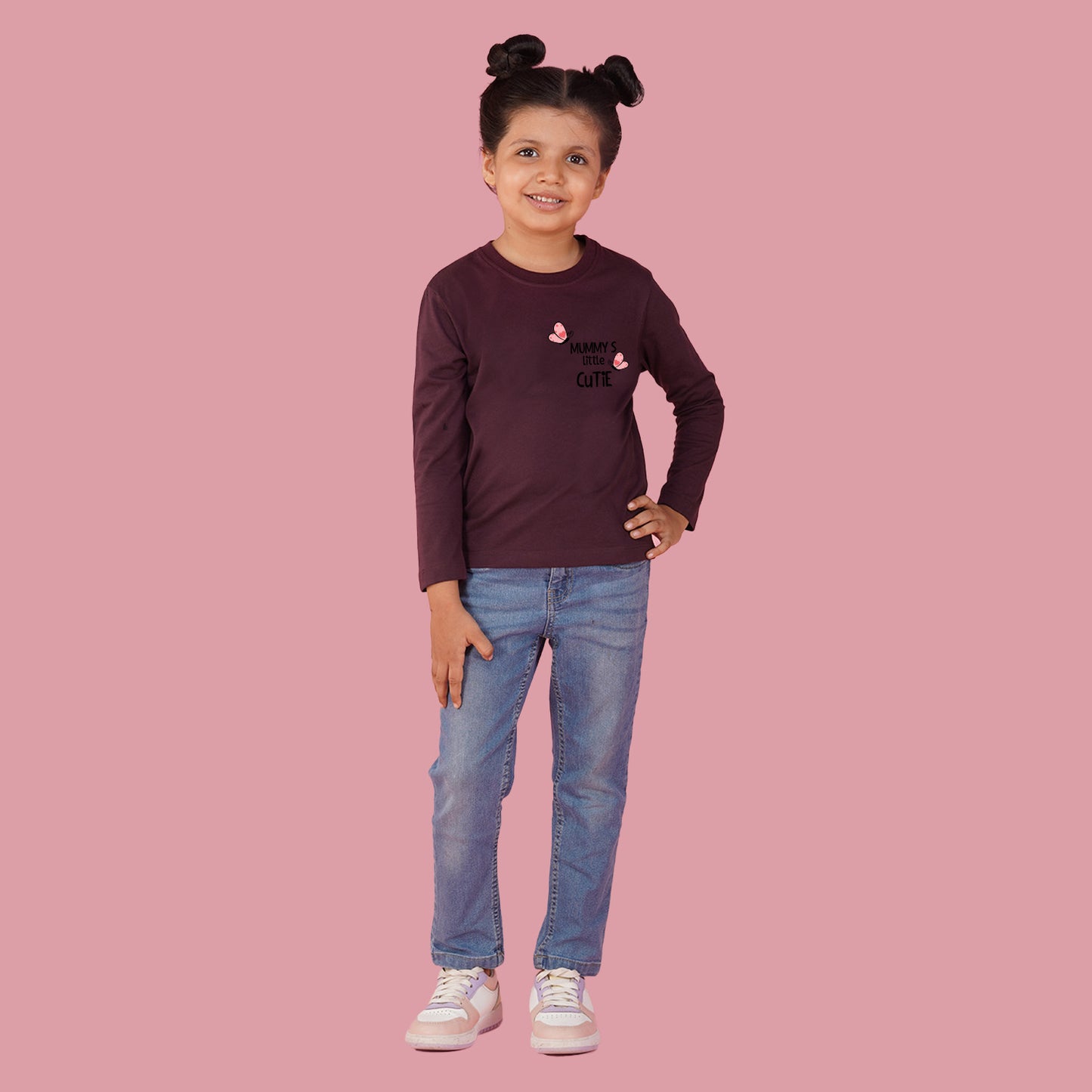 Nusyl Girls Maroon Text Printed Full sleeve T-Shirt