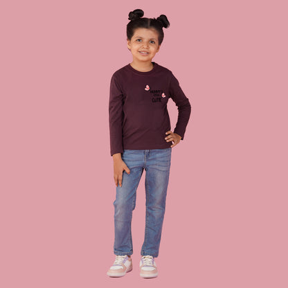 Nusyl Girls Maroon Text Printed Full sleeve T-Shirt