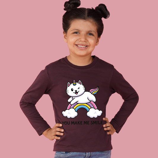 Nusyl Girls Maroon Rainbow Printed Full sleeve T-Shirt