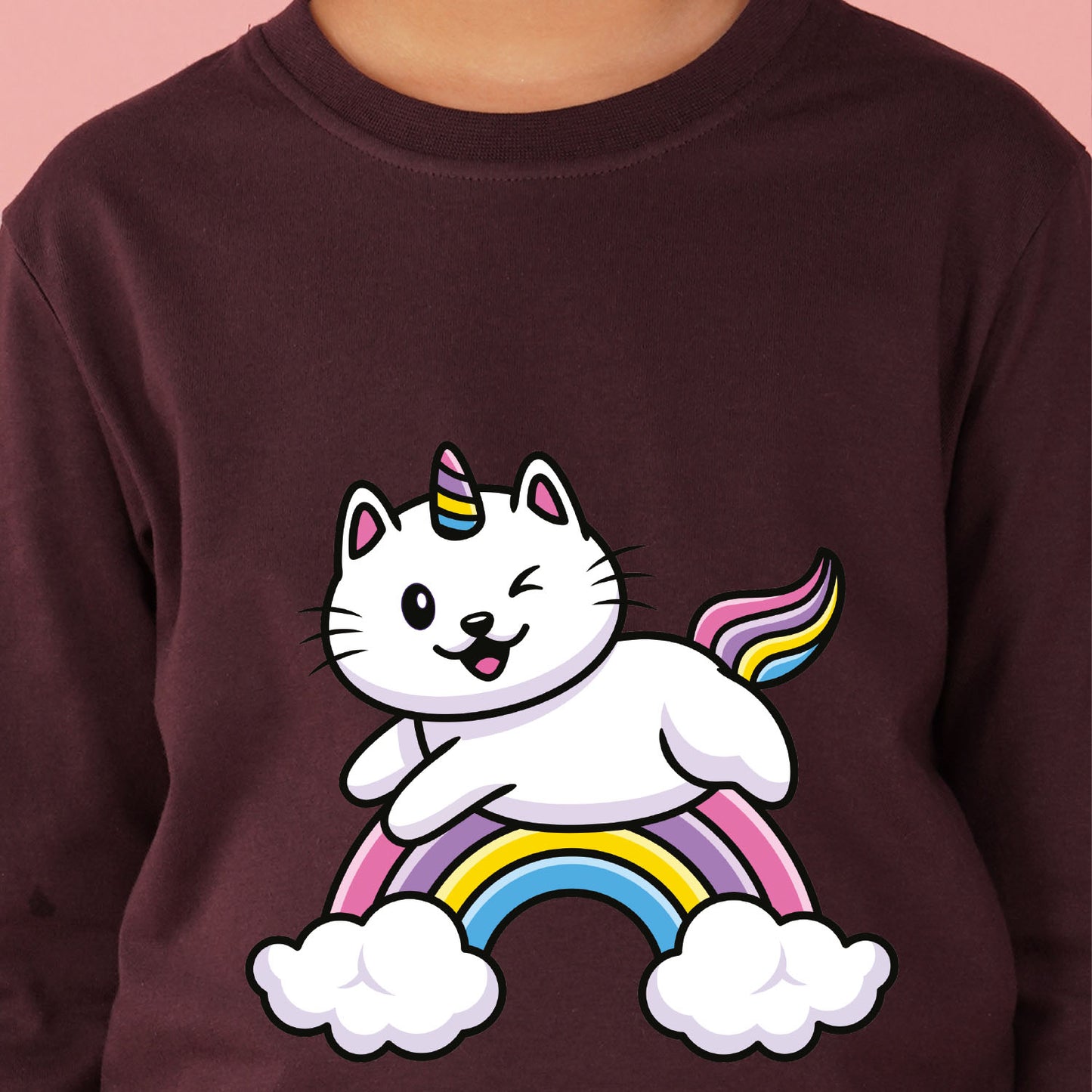 Nusyl Girls Maroon Rainbow Printed Full sleeve T-Shirt