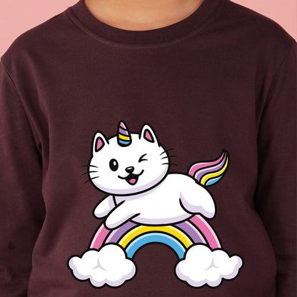 Nusyl Girls Maroon Rainbow Printed Full sleeve T-Shirt