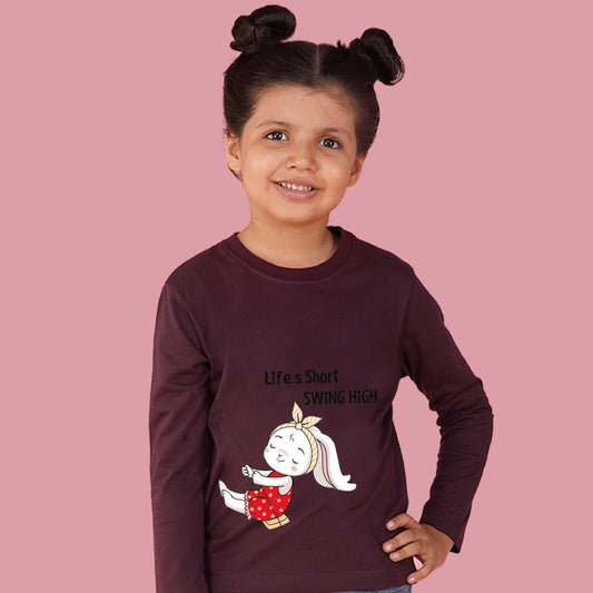 Nusyl Girls Maroon Text & girl Printed Full sleeve T-Shirt
