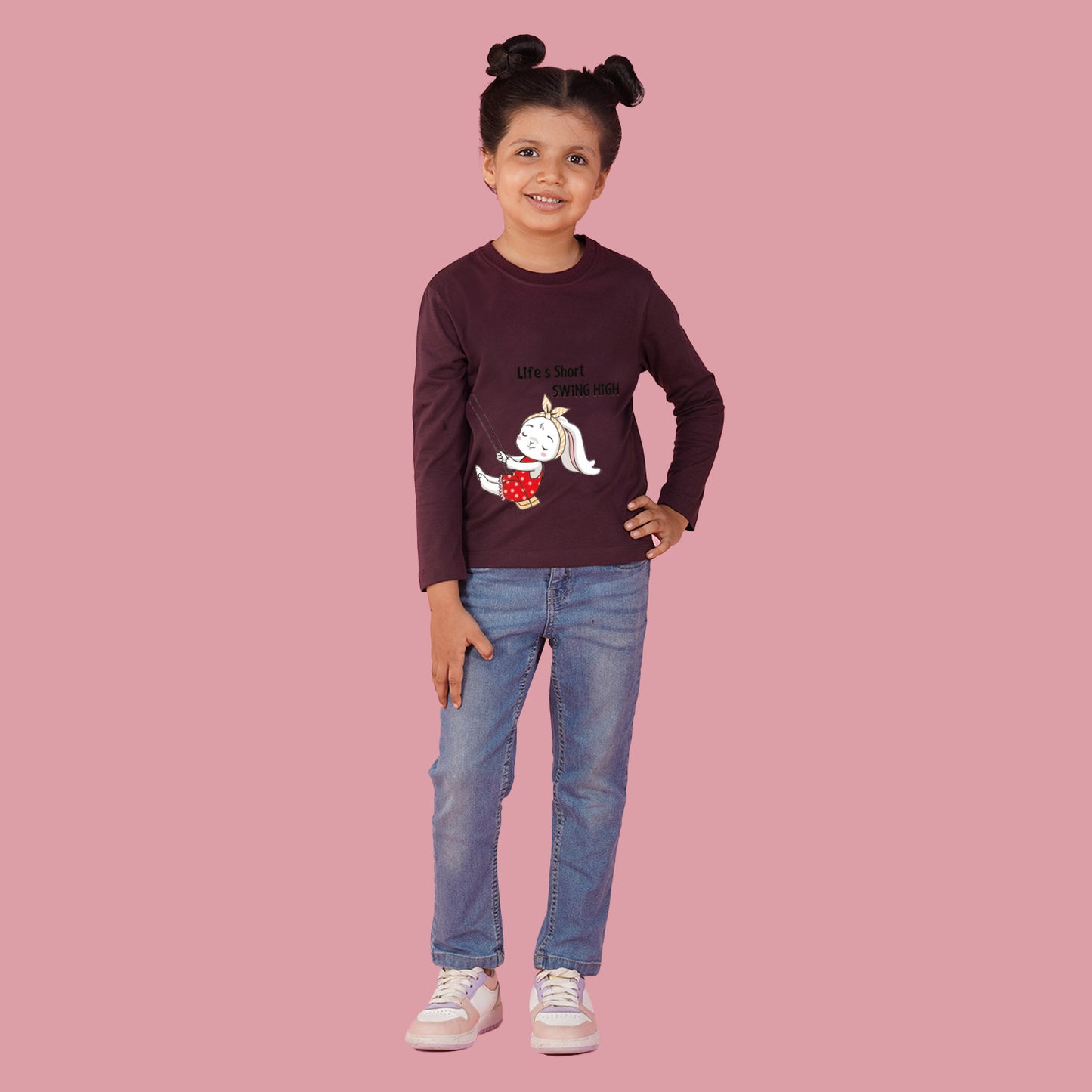 Nusyl Girls Maroon Text & girl Printed Full sleeve T-Shirt