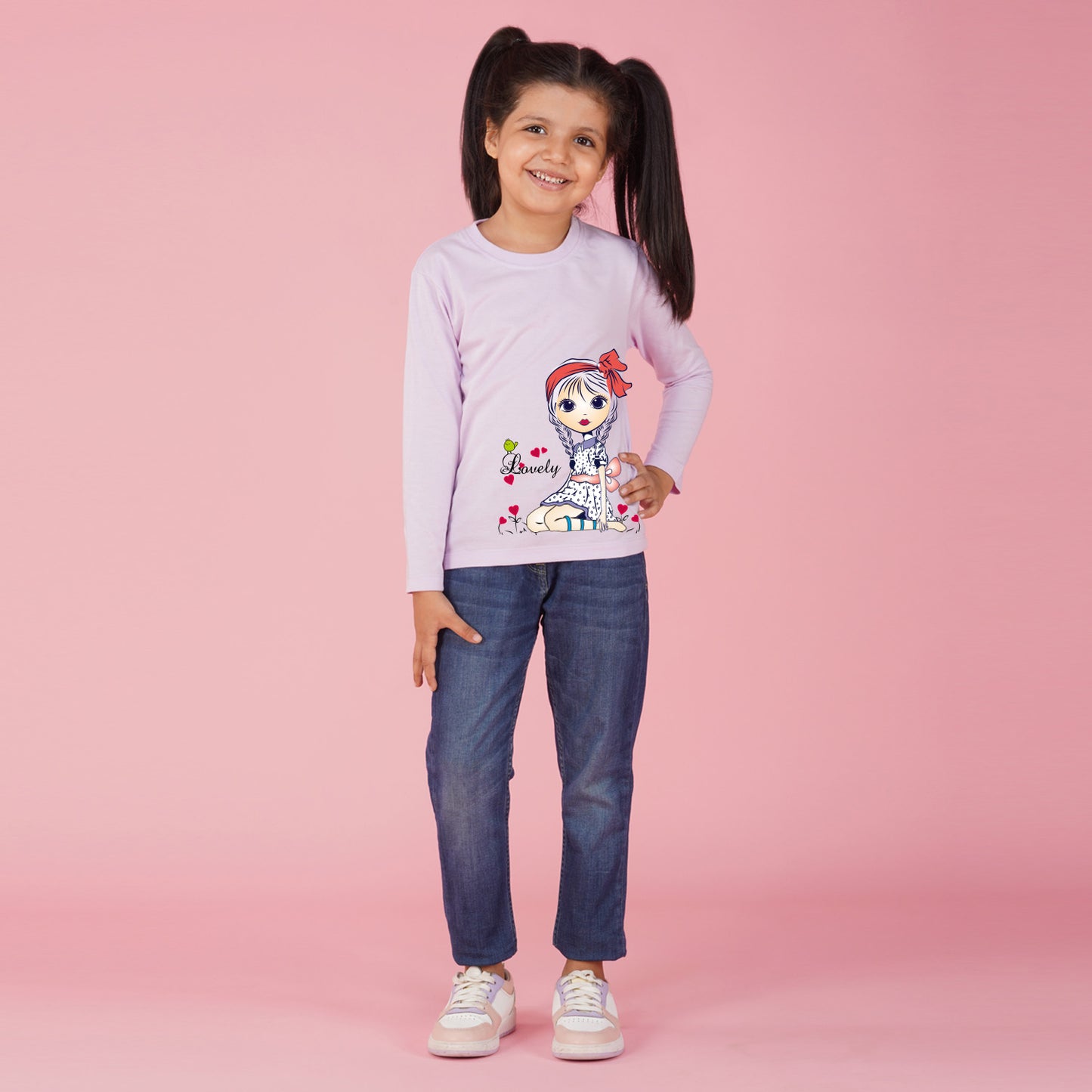 Nusyl Girls Purple Girl Printed Full sleeve T-Shirt