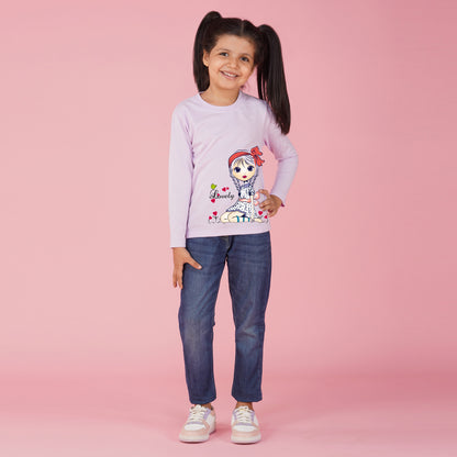 Nusyl Girls Purple Girl Printed Full sleeve T-Shirt