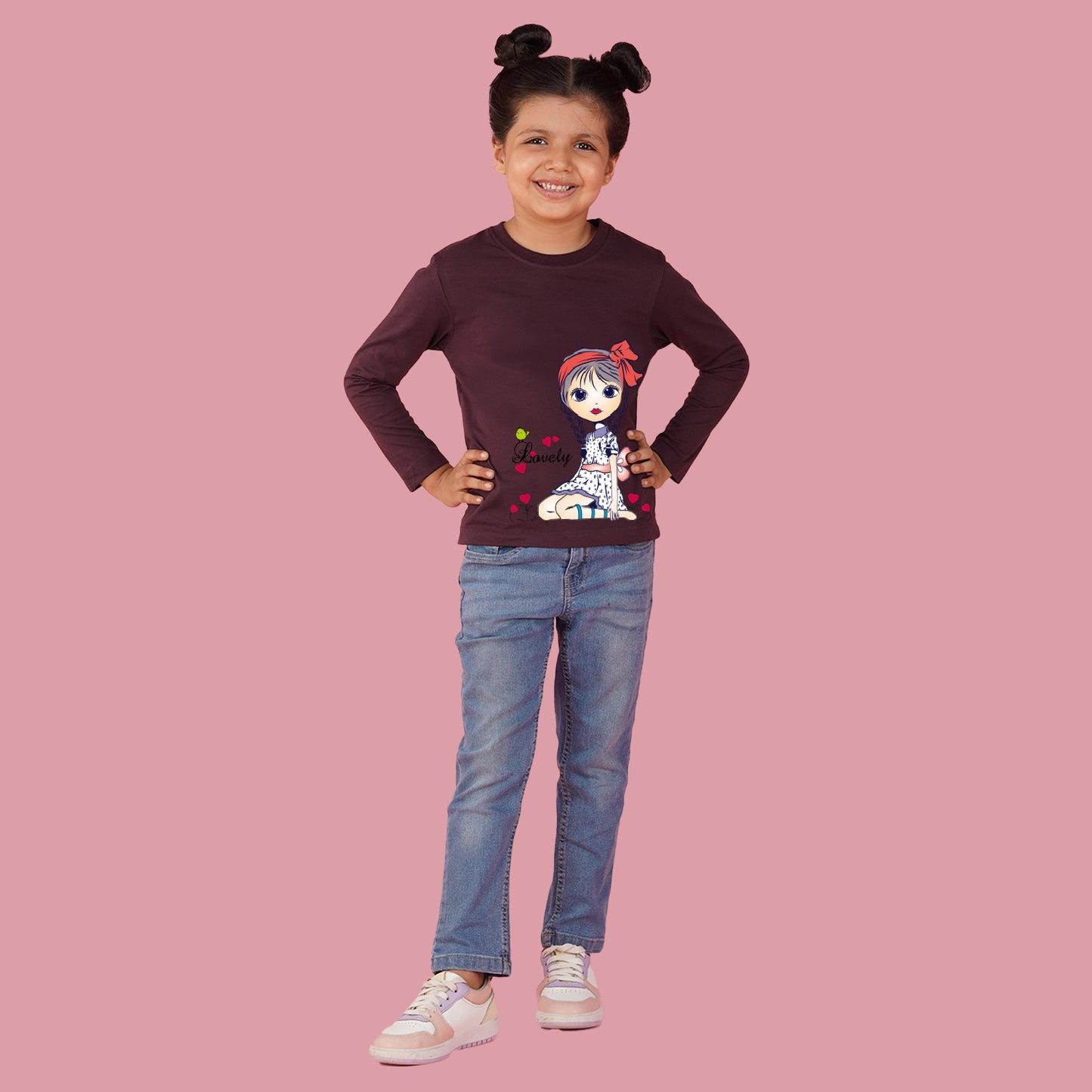 Nusyl Girls Maroon Girl Printed Full sleeve T-Shirt