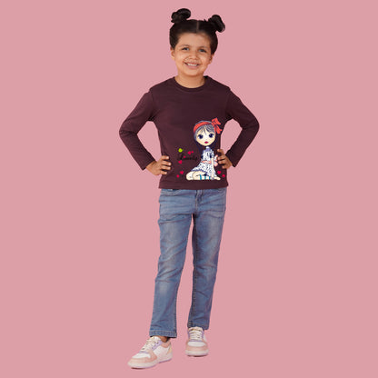 Nusyl Girls Maroon Girl Printed Full sleeve T-Shirt