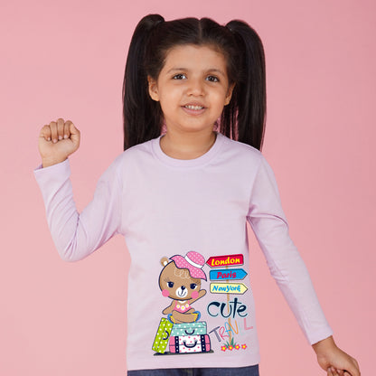 Nusyl Girls Purple Teddy Printed Full sleeve T-Shirt