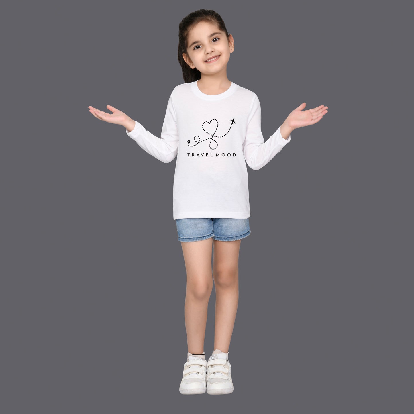 Nusyl Girls White Travel Mood Text Printed Full sleeve T-Shirt