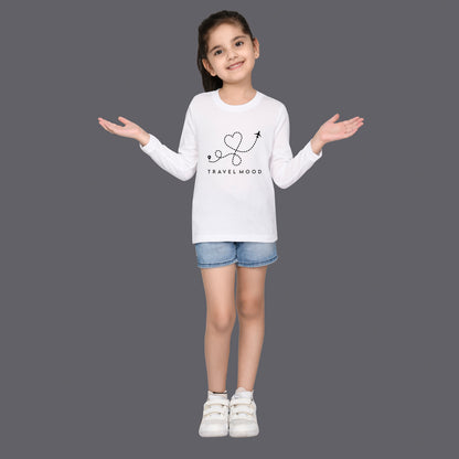 Nusyl Girls White Travel Mood Text Printed Full sleeve T-Shirt