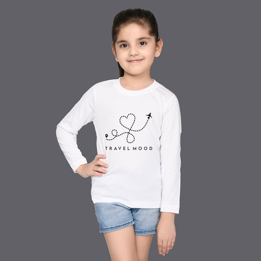 Nusyl Girls White Travel Mood Text Printed Full sleeve T-Shirt