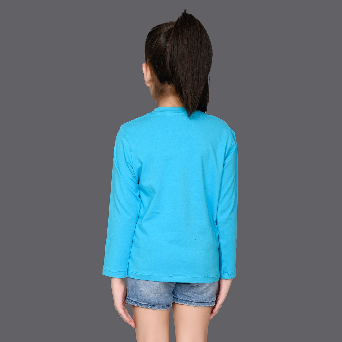 Nusyl Girls Sky blue Travel Mood Text Printed Full sleeve T-Shirt