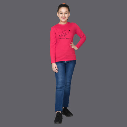 Nusyl Girls Hot Pink Travel Mood Text Printed Full sleeve T-Shirt