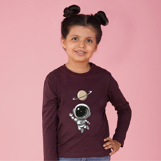 Nusyl Girls maroon space Printed T-Shirt