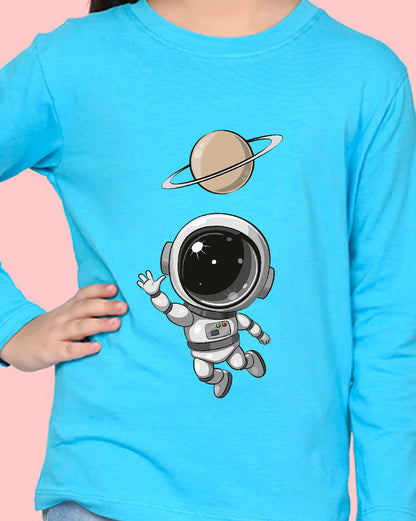 Nusyl Girls Sky Blue Astronaut Printed Full Sleeve T-shirt