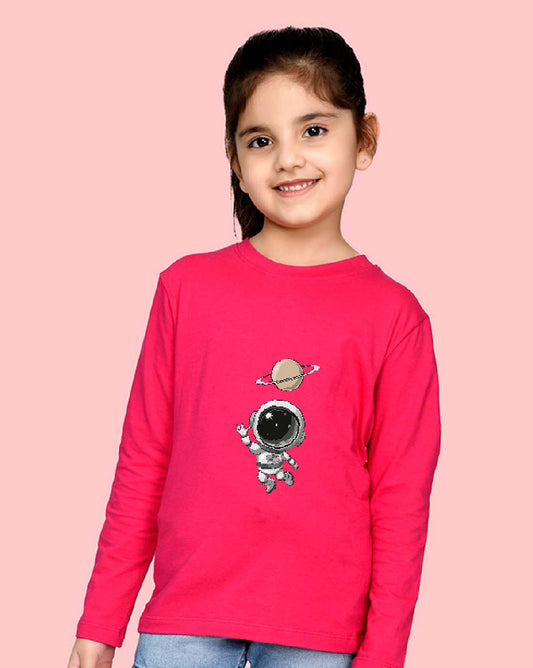 Nusyl Girls Hot Pink Astronaut Printed Full Sleeve T-shirt