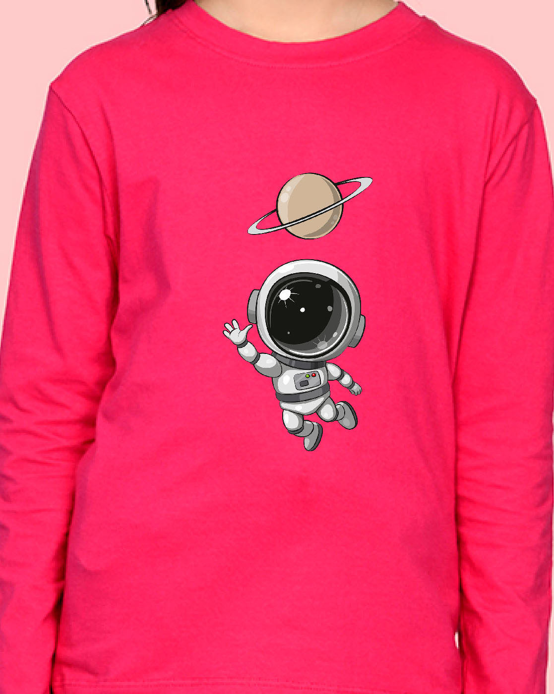 Nusyl Girls Hot Pink Astronaut Printed Full Sleeve T-shirt