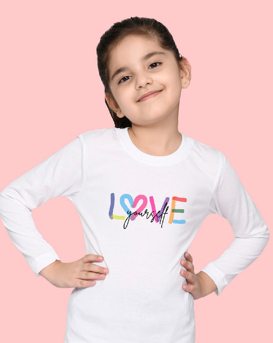 Nusyl Girls White Love Printed Full Sleeve T-shirt