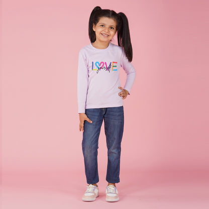 Nusyl Girls Purple Love Yourself Printed T-Shirt