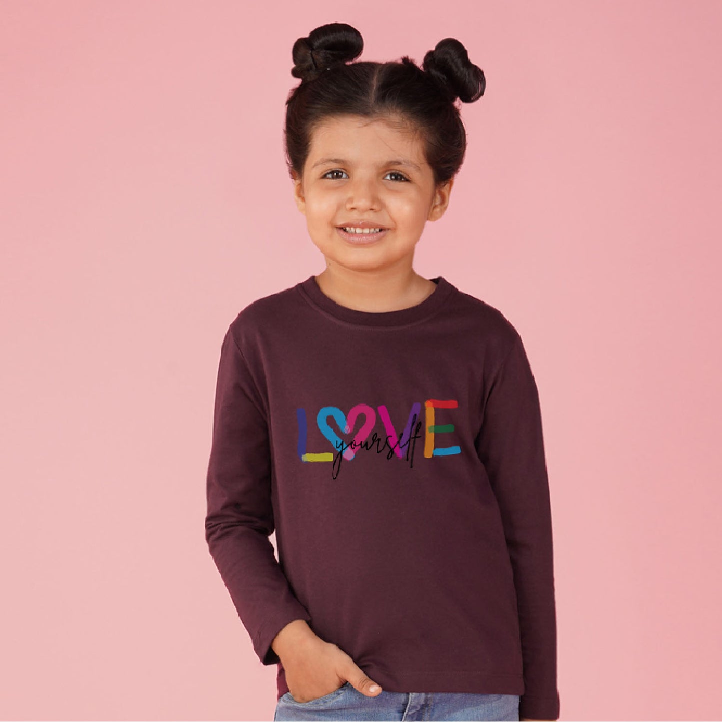 Nusyl Girls maroon Love Yourself Printed T-Shirt