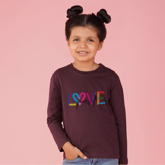 Nusyl Girls maroon Love Yourself Printed T-Shirt