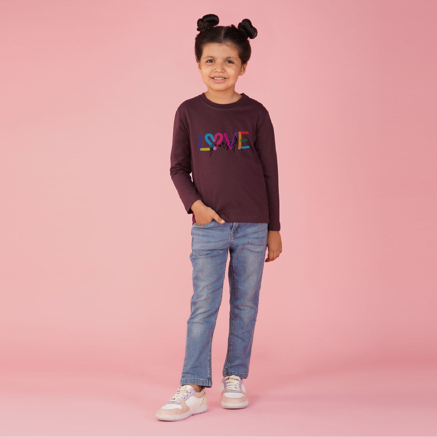 Nusyl Girls maroon Love Yourself Printed T-Shirt