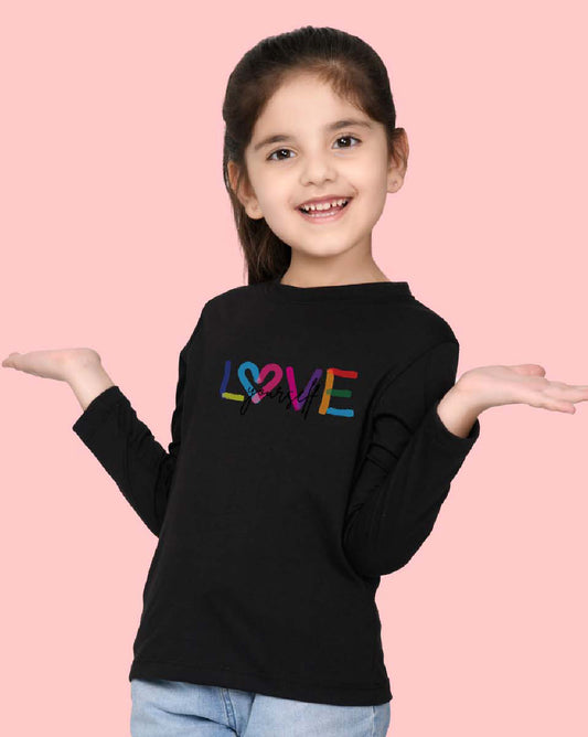 Nusyl Girls Black Love Printed Full Sleeve T-shirt