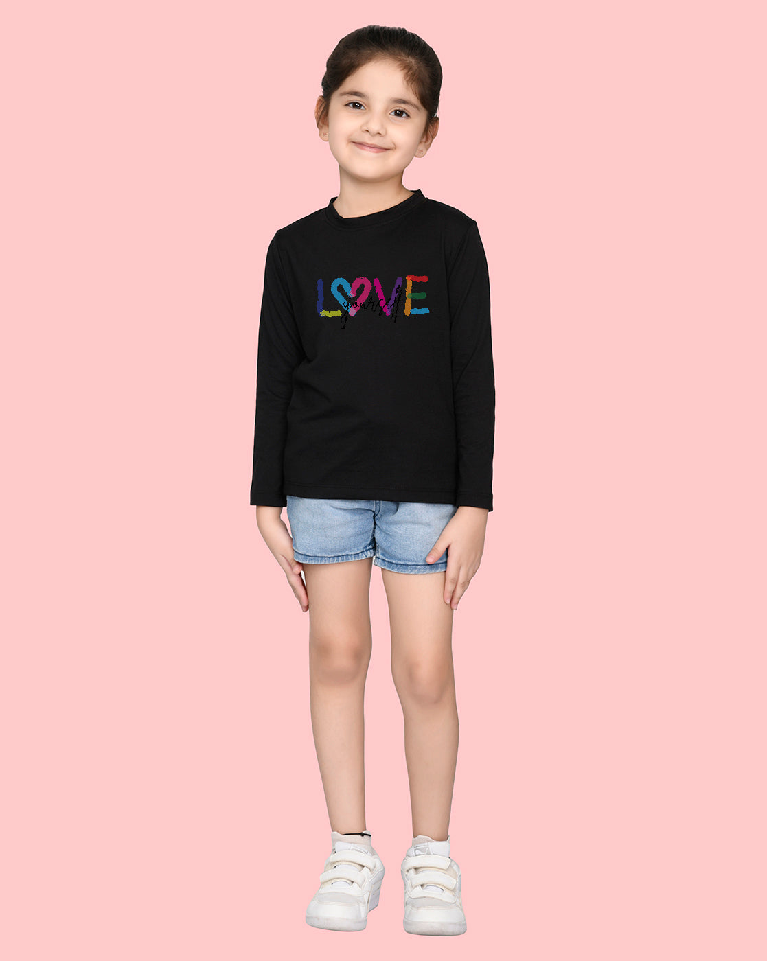 Nusyl Girls Black Love Printed Full Sleeve T-shirt