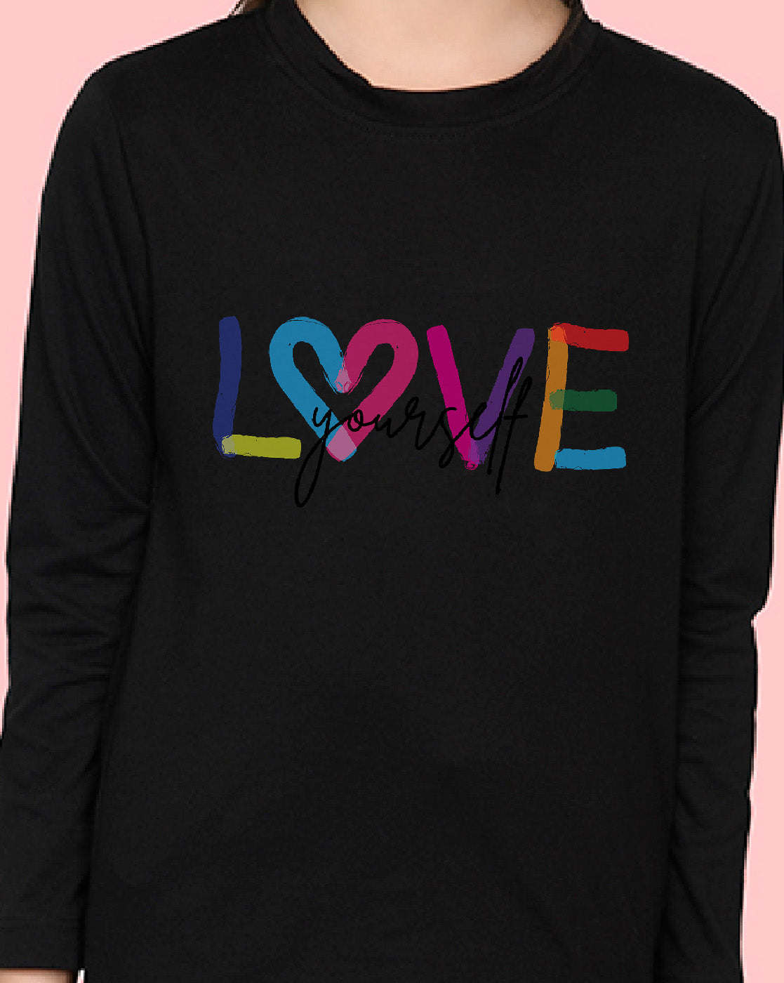Nusyl Girls Black Love Printed Full Sleeve T-shirt