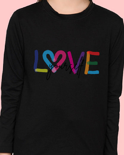 Nusyl Girls Black Love Printed Full Sleeve T-shirt