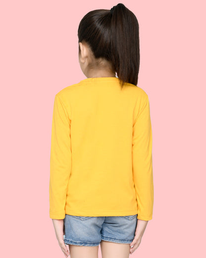 Nusyl Girls Yellow Love Printed Full Sleeve T-shirt