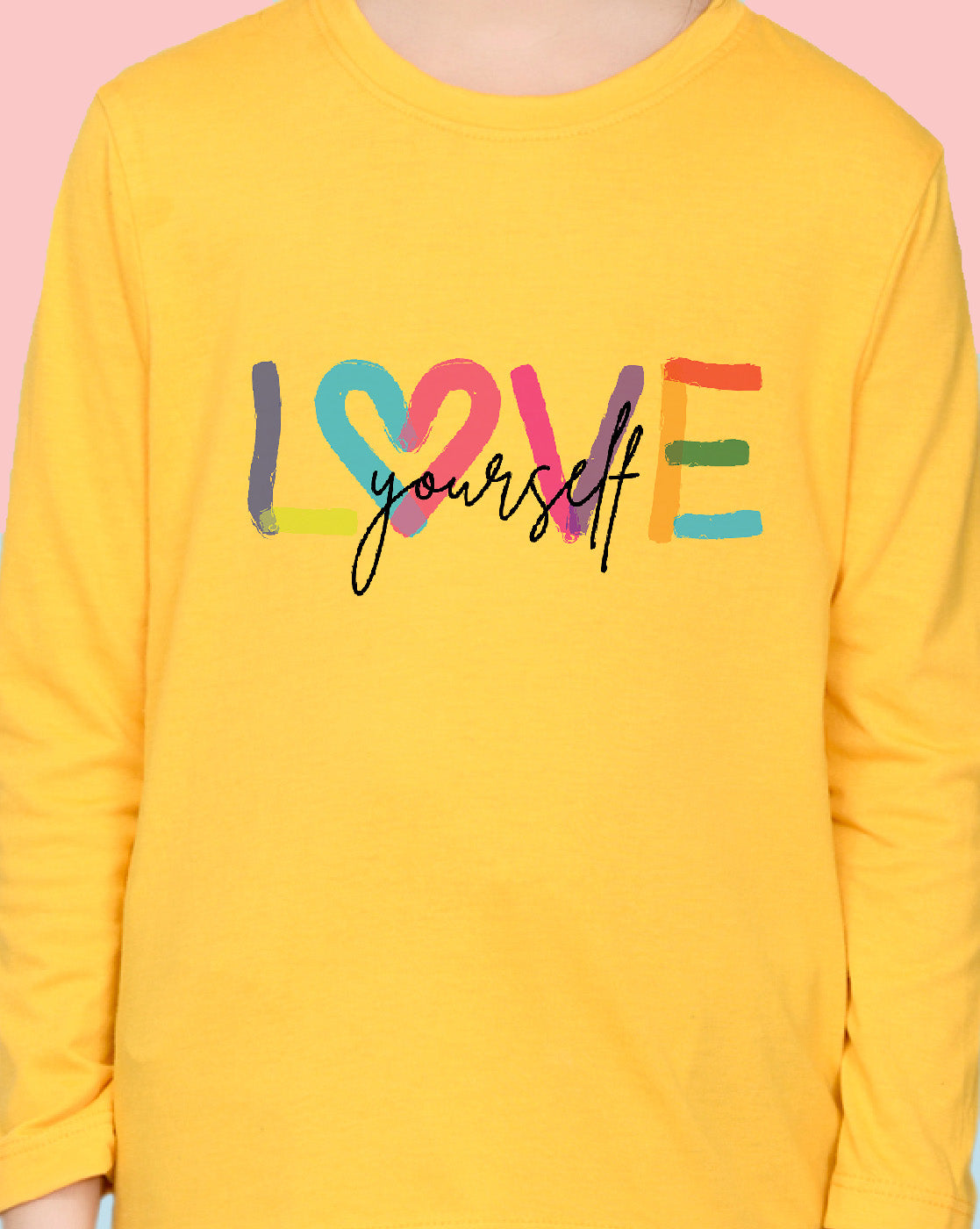 Nusyl Girls Yellow Love Printed Full Sleeve T-shirt