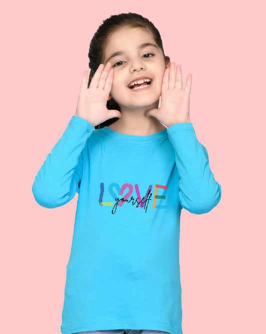 Nusyl Girls Sky Blue Love Printed Full Sleeve T-shirt
