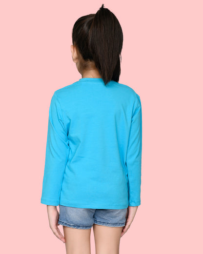 Nusyl Girls Sky Blue Love Printed Full Sleeve T-shirt