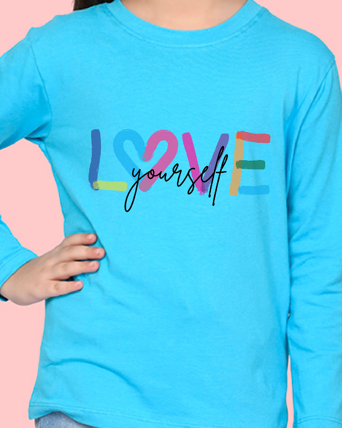 Nusyl Girls Sky Blue Love Printed Full Sleeve T-shirt