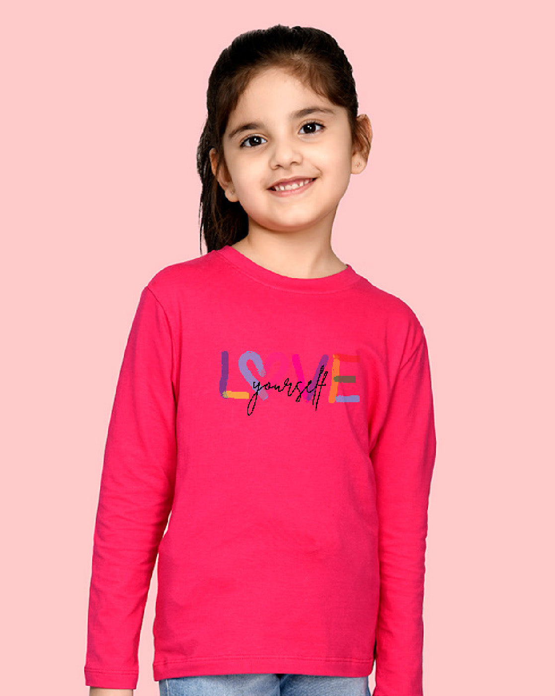 Nusyl Girls Hot Pink Love Printed Full Sleeve T-shirt