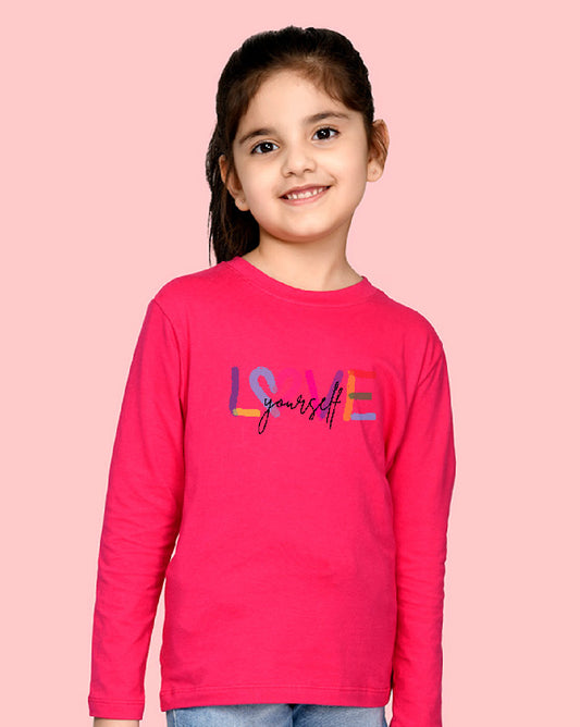 Nusyl Girls Hot Pink Love Printed Full Sleeve T-shirt